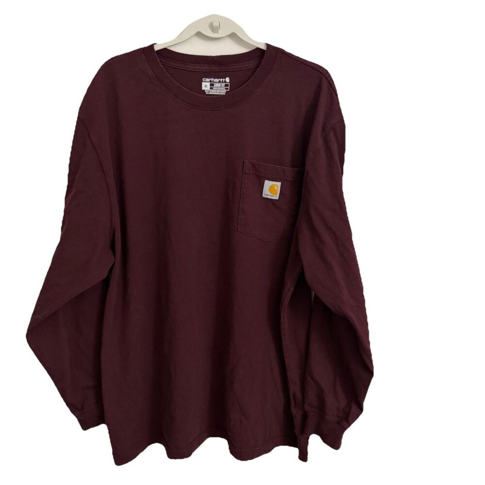 Carhartt Shirt‎ Mens XL Maroon Workwear Loose Fit Long Sleeve Pocket Heavyweight
